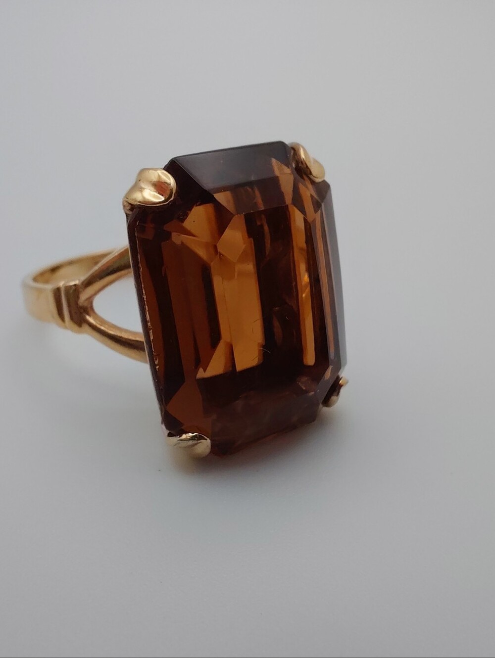 9.5 Avon Smoky Lustre Faux Topaz Cocktail Ring 1978 Statement Piece Emerald Cut